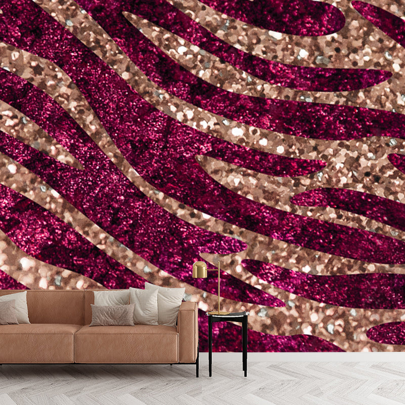 Zebra Print Foil Wall Mural Modern Glittering Wall Covering in Dark Color for Home Rose Red Clearhalo 'Wall Decor' 'Wall Mural' 1506078