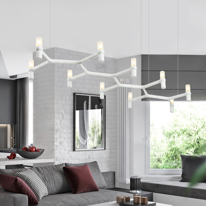 Modern 10-Head Ceiling Pendant with Aluminum Alloy Shade Black/White/Chrome/Gold Tube Hanging Light over Island White Clearhalo 'Ceiling Lights' 'Island Lights' Lighting' 150612