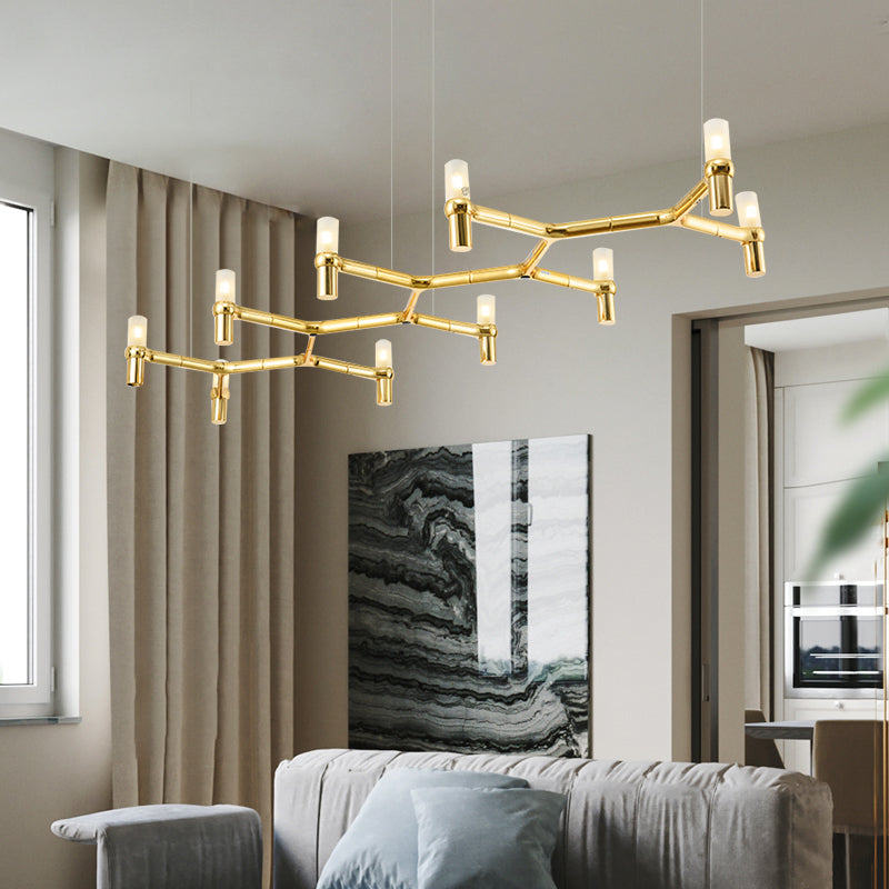 Modern 10-Head Ceiling Pendant with Aluminum Alloy Shade Black/White/Chrome/Gold Tube Hanging Light over Island Gold Clearhalo 'Ceiling Lights' 'Island Lights' Lighting' 150615