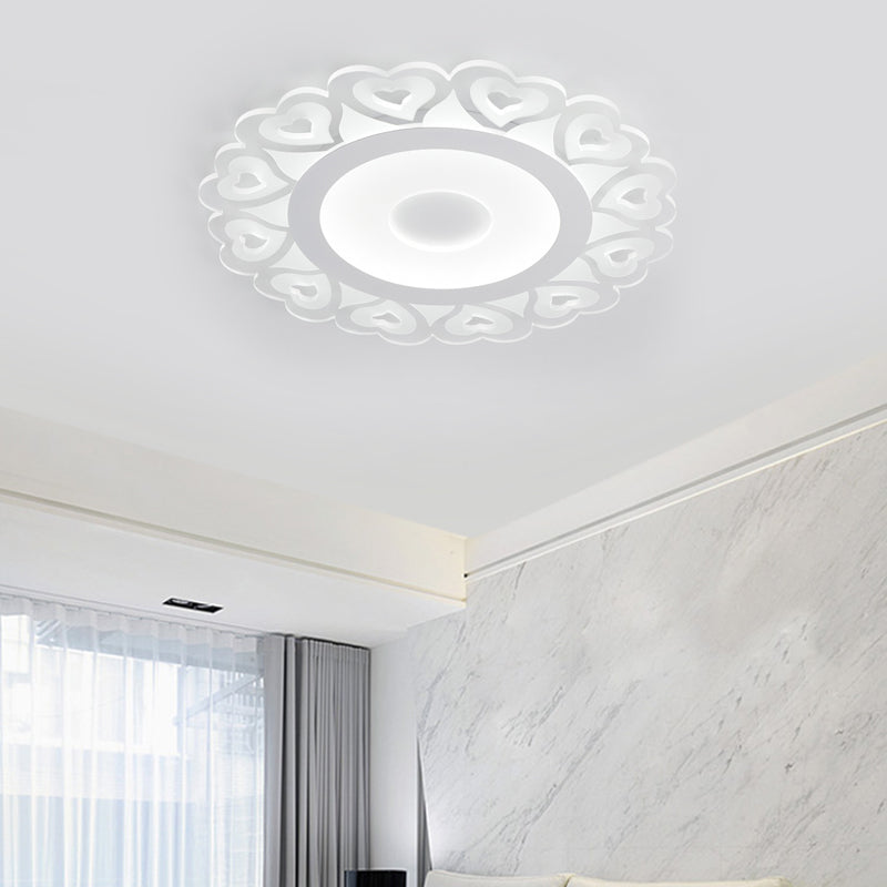 Ultra Thin LED Ceiling Light with Heart Pattern Simple Acrylic Living Room Flush Mount Light in White, 16"/19.5"/23.5" Dia White Clearhalo 'Ceiling Lights' 'Close To Ceiling Lights' 'Close to ceiling' 'Flush mount' Lighting' 150624