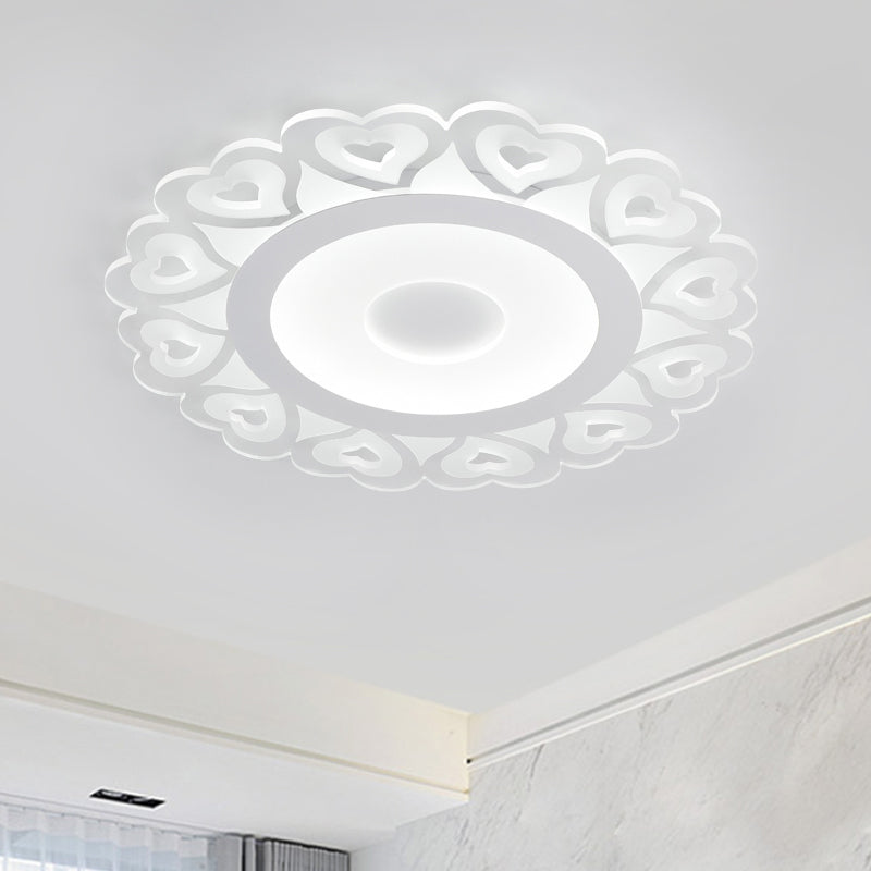 Ultra Thin LED Ceiling Light with Heart Pattern Simple Acrylic Living Room Flush Mount Light in White, 16"/19.5"/23.5" Dia Clearhalo 'Ceiling Lights' 'Close To Ceiling Lights' 'Close to ceiling' 'Flush mount' Lighting' 150625