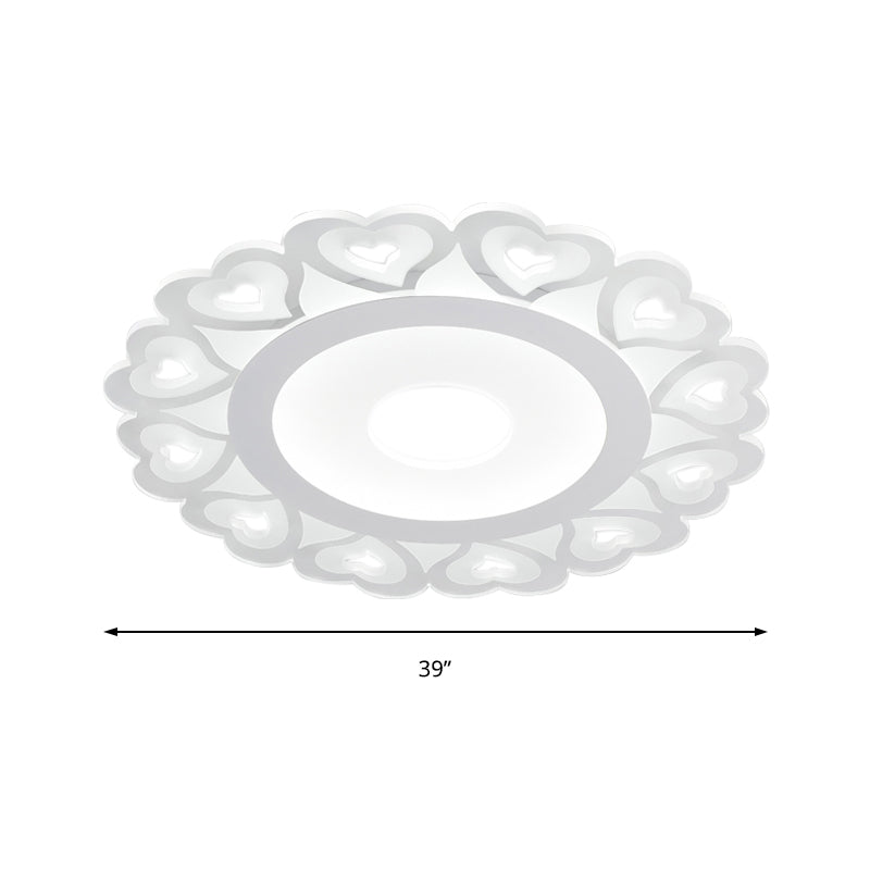 Ultra Thin LED Ceiling Light with Heart Pattern Simple Acrylic Living Room Flush Mount Light in White, 16"/19.5"/23.5" Dia Clearhalo 'Ceiling Lights' 'Close To Ceiling Lights' 'Close to ceiling' 'Flush mount' Lighting' 150635