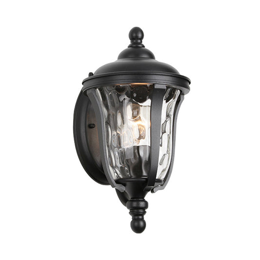 Urn Dimpled Glass Wall Mounted Lamp Industrial Single Bulb Outdoor Sconce Light in Black, 8"/10"/11" W Clearhalo 'Art deco wall lights' 'Cast Iron' 'Glass' 'Industrial wall lights' 'Industrial' 'Middle century wall lights' 'Modern' 'Rustic wall lights' 'Tiffany' 'Traditional wall lights' 'Wall Lamps & Sconces' 'Wall Lights' Lighting' 150649