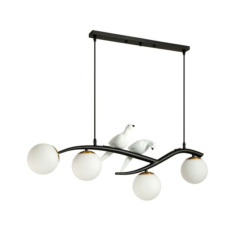 Modern Branch Island Light Matte White Glass 4-Head Dining Room Drop Pendant Fixture with Birds and Adjustable Cord Clearhalo 'Ceiling Lights' 'Glass shade' 'Glass' 'Island Lights' Lighting' 150657