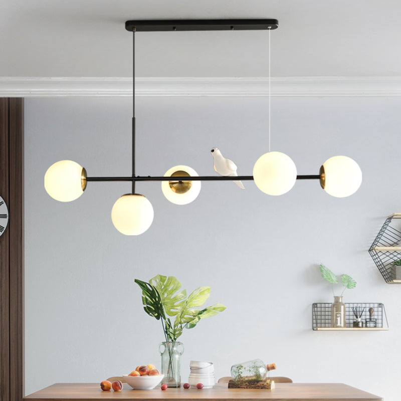 Industrial 5-Light Island Pendant with Amber/Milky White/Smoke Grey Glass Shade Brass Sphere Ceiling Light with Adjustable Cord White Clearhalo 'Ceiling Lights' 'Close To Ceiling Lights' 'Glass shade' 'Glass' 'Island Lights' Lighting' 150677