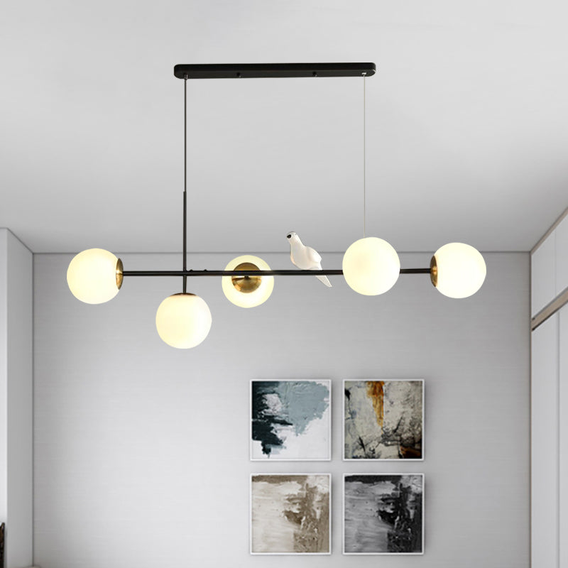 Industrial 5-Light Island Pendant with Amber/Milky White/Smoke Grey Glass Shade Brass Sphere Ceiling Light with Adjustable Cord Clearhalo 'Ceiling Lights' 'Close To Ceiling Lights' 'Glass shade' 'Glass' 'Island Lights' Lighting' 150678