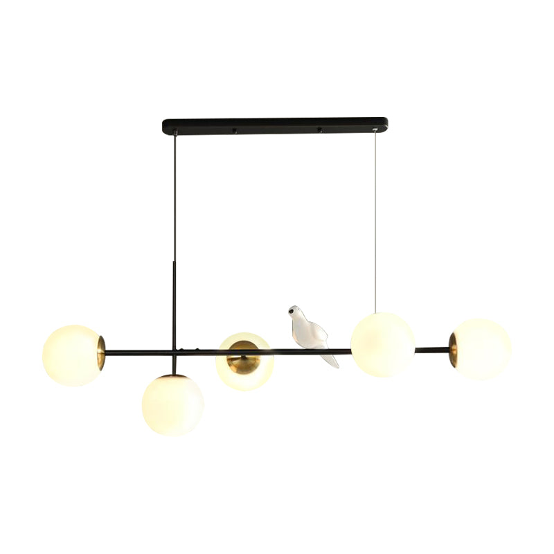 Industrial 5-Light Island Pendant with Amber/Milky White/Smoke Grey Glass Shade Brass Sphere Ceiling Light with Adjustable Cord Clearhalo 'Ceiling Lights' 'Close To Ceiling Lights' 'Glass shade' 'Glass' 'Island Lights' Lighting' 150679