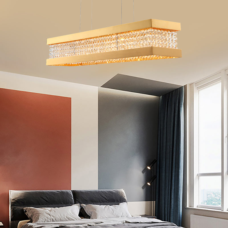 31.5"/39" Wide Bench LED Island Light Contemporary Crystal 1-Light Living Room Ceiling Pendant in Gold Clearhalo 'Ceiling Lights' 'Island Lights' Lighting' 150705