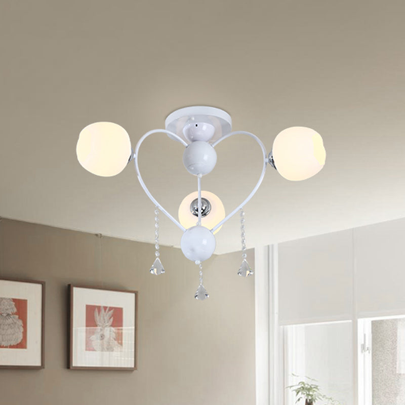 Globe Glass Shade Ceiling Light Fixture with Crystal Drop Rustic Metal 3/6/10 Heads Black/White Living Room Semi Flush Mount Light Clearhalo 'Ceiling Lights' 'Close To Ceiling Lights' 'Close to ceiling' 'Glass shade' 'Glass' 'Semi-flushmount' Lighting' 150730