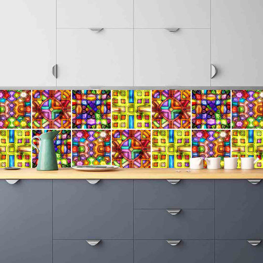 Mosaics Maze Wallpaper Panel Set 10 Pieces Yellow PVC Wall Art, Peel and Stick, 4.3-sq ft Clearhalo 'Wall Decor' 'Wallpaper' 1507417