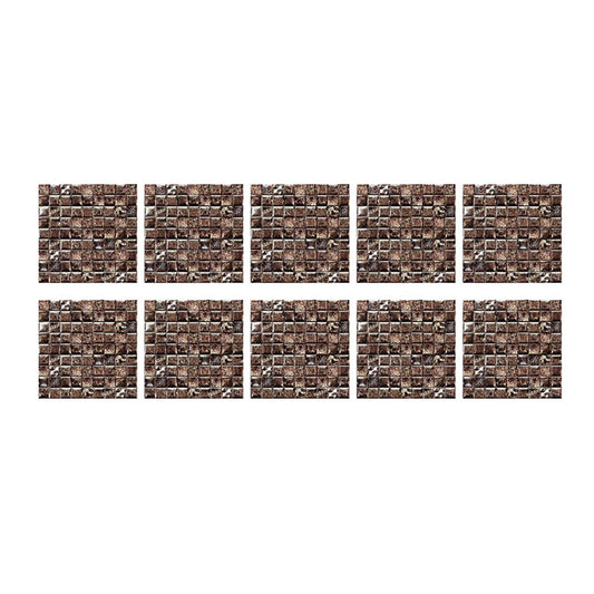 Coffee Brickwork Wallpaper Panels Mosaic Tile Modern Adhesive Wall Decor for Kitchen, 10 Pcs Clearhalo 'Wall Decor' 'Wallpaper' 1507424
