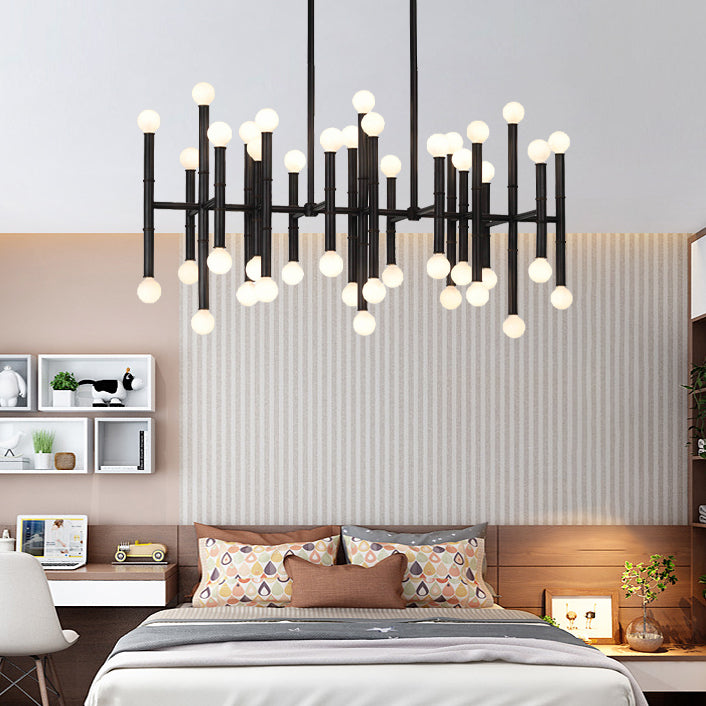 Multi-Rod Island Light Modern Metal 42-Head Black/Chrome/Gold Up and Down Lighting Fixture Black Clearhalo 'Ceiling Lights' 'Island Lights' Lighting' 150760