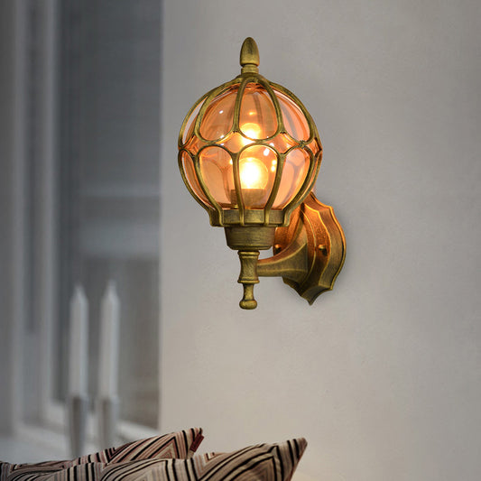 Globe Living Room Wall Light Fixture Industrial Amber Glass 1 Light Black/Gold/Bronze Sconce Lamp, 8.5"/9"/12.5" W Clearhalo 'Art deco wall lights' 'Cast Iron' 'Glass' 'Industrial wall lights' 'Industrial' 'Middle century wall lights' 'Modern' 'Rustic wall lights' 'Tiffany' 'Traditional wall lights' 'Wall Lamps & Sconces' 'Wall Lights' Lighting' 150782