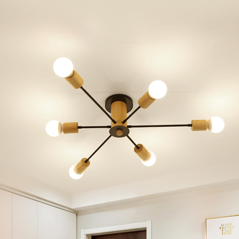 6/8/10 Lights Starburst Semi Flush Ceiling Light Nordic Metal White/Black Living Room Ceiling Light Fixture Clearhalo 'Ceiling Lights' 'Close To Ceiling Lights' 'Close to ceiling' 'Semi-flushmount' Lighting' 150796