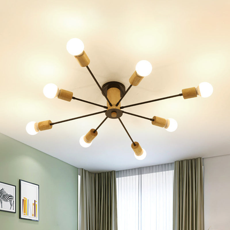 6/8/10 Lights Starburst Semi Flush Ceiling Light Nordic Metal White/Black Living Room Ceiling Light Fixture 8 Black Clearhalo 'Ceiling Lights' 'Close To Ceiling Lights' 'Close to ceiling' 'Semi-flushmount' Lighting' 150798