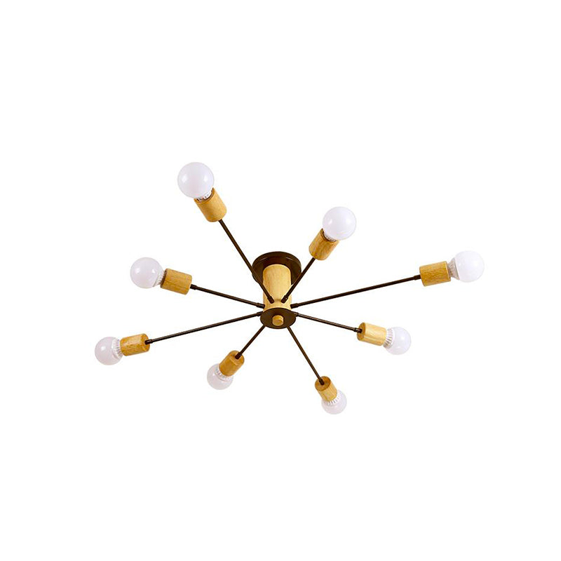 6/8/10 Lights Starburst Semi Flush Ceiling Light Nordic Metal White/Black Living Room Ceiling Light Fixture Clearhalo 'Ceiling Lights' 'Close To Ceiling Lights' 'Close to ceiling' 'Semi-flushmount' Lighting' 150800