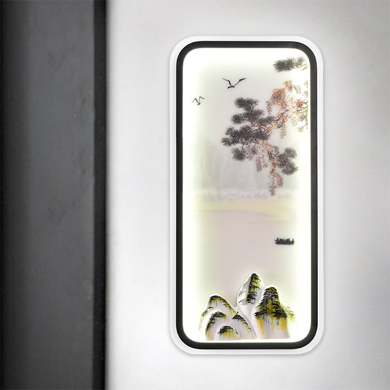 Chinese Mountain Landscape Mural Light Acrylic Parlor Rectangle LED Wall Sconce in White/Warm Light White Clearhalo 'Wall Lamps & Sconces' 'Wall Lights' Lighting' 1508000