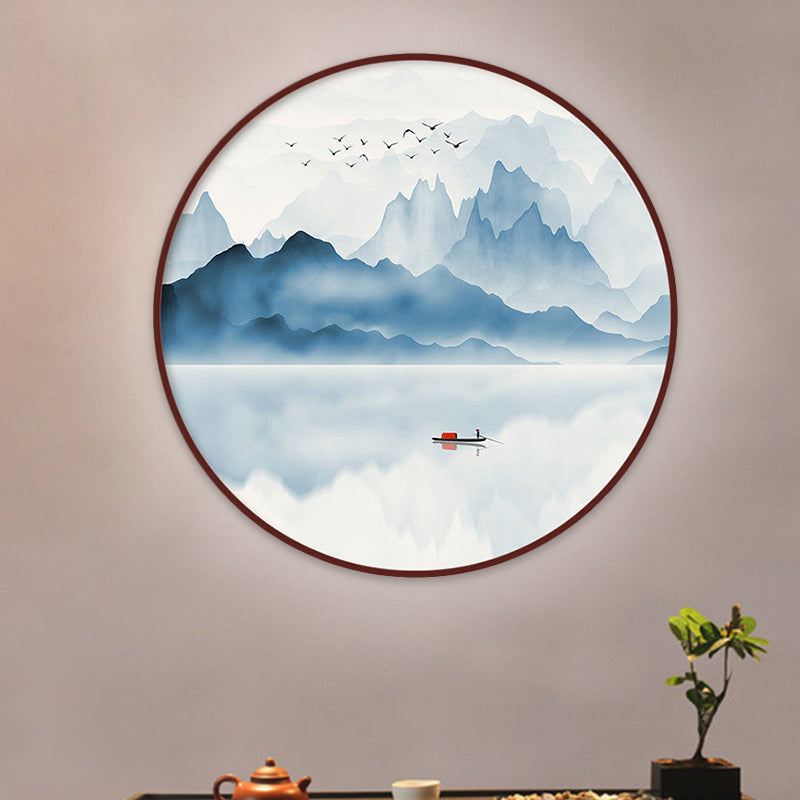 Blue River Scenery Mural Lamp Chinese Acrylic Round LED Flush Mount Wall Sconce in Warm/White Light Blue B Clearhalo 'Wall Lamps & Sconces' 'Wall Lights' Lighting' 1508008