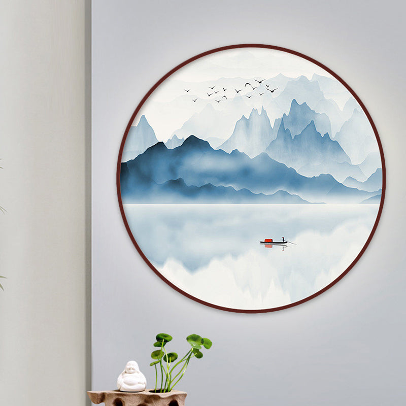 Blue River Scenery Mural Lamp Chinese Acrylic Round LED Flush Mount Wall Sconce in Warm/White Light Clearhalo 'Wall Lamps & Sconces' 'Wall Lights' Lighting' 1508009