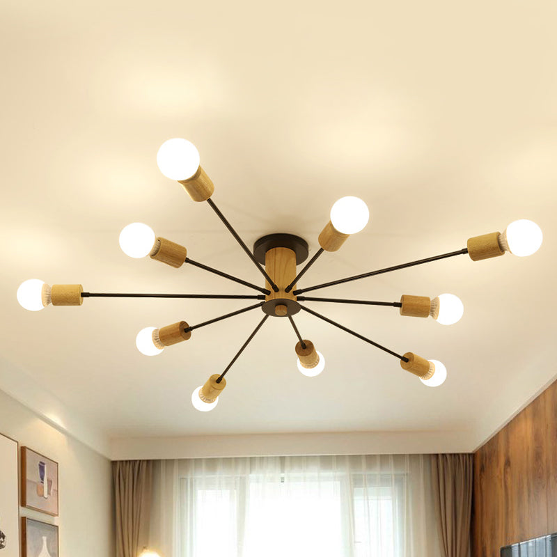 6/8/10 Lights Starburst Semi Flush Ceiling Light Nordic Metal White/Black Living Room Ceiling Light Fixture 10 Black Clearhalo 'Ceiling Lights' 'Close To Ceiling Lights' 'Close to ceiling' 'Semi-flushmount' Lighting' 150801