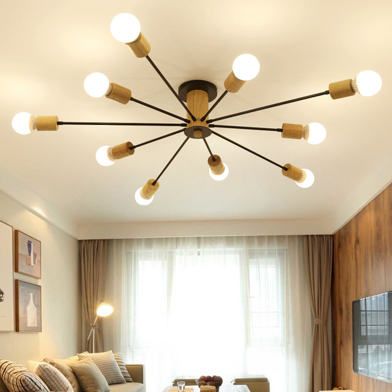 6/8/10 Lights Starburst Semi Flush Ceiling Light Nordic Metal White/Black Living Room Ceiling Light Fixture Clearhalo 'Ceiling Lights' 'Close To Ceiling Lights' 'Close to ceiling' 'Semi-flushmount' Lighting' 150802