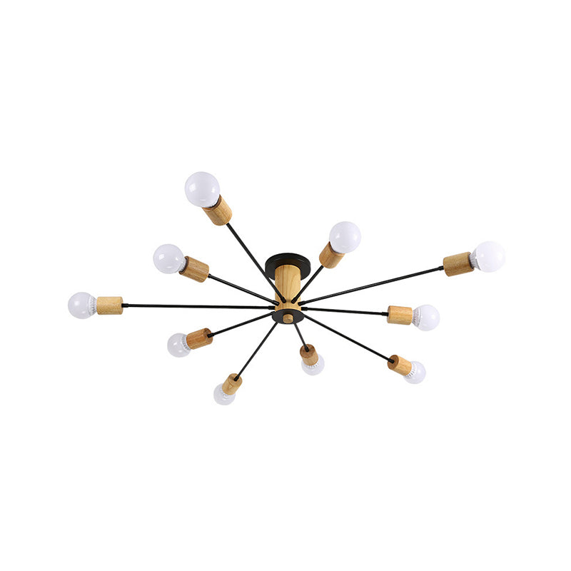 6/8/10 Lights Starburst Semi Flush Ceiling Light Nordic Metal White/Black Living Room Ceiling Light Fixture Clearhalo 'Ceiling Lights' 'Close To Ceiling Lights' 'Close to ceiling' 'Semi-flushmount' Lighting' 150803