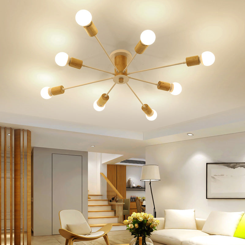 6/8/10 Lights Starburst Semi Flush Ceiling Light Nordic Metal White/Black Living Room Ceiling Light Fixture Clearhalo 'Ceiling Lights' 'Close To Ceiling Lights' 'Close to ceiling' 'Semi-flushmount' Lighting' 150809