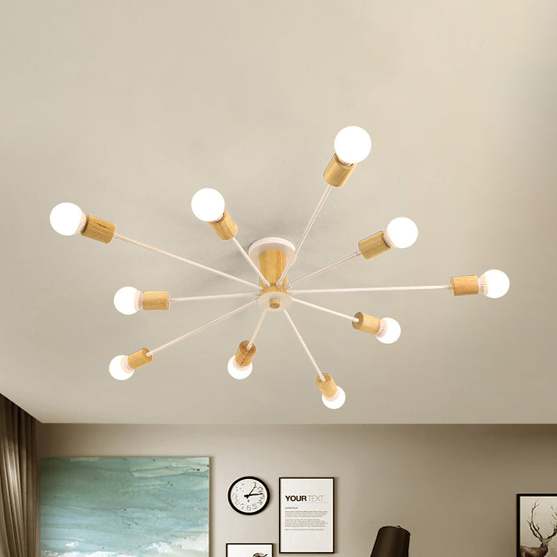 6/8/10 Lights Starburst Semi Flush Ceiling Light Nordic Metal White/Black Living Room Ceiling Light Fixture 10 White Clearhalo 'Ceiling Lights' 'Close To Ceiling Lights' 'Close to ceiling' 'Semi-flushmount' Lighting' 150812