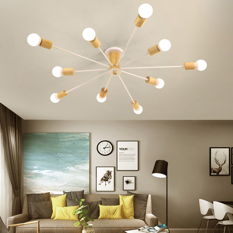 6/8/10 Lights Starburst Semi Flush Ceiling Light Nordic Metal White/Black Living Room Ceiling Light Fixture Clearhalo 'Ceiling Lights' 'Close To Ceiling Lights' 'Close to ceiling' 'Semi-flushmount' Lighting' 150813