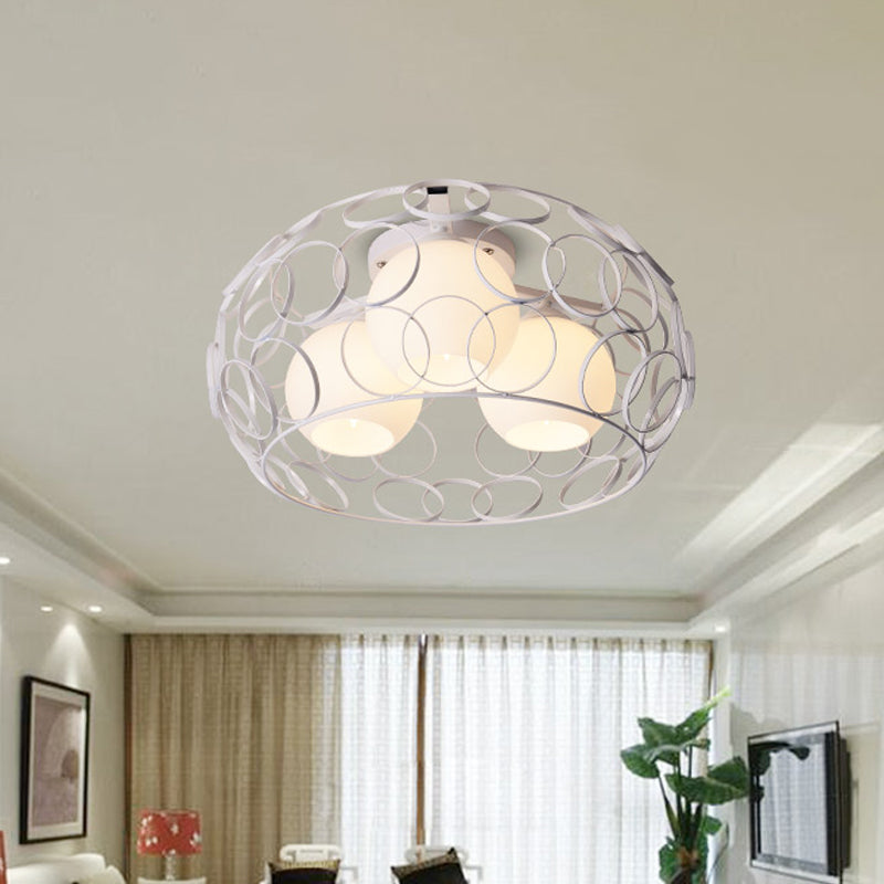 Drum Iron Cage Flush Mount Ceiling Light with Ball Glass Shade Nordic White/Black Dining Room Ceiling Light Fixture Clearhalo 'Ceiling Lights' 'Close To Ceiling Lights' 'Close to ceiling' 'Flush mount' Lighting' 150818