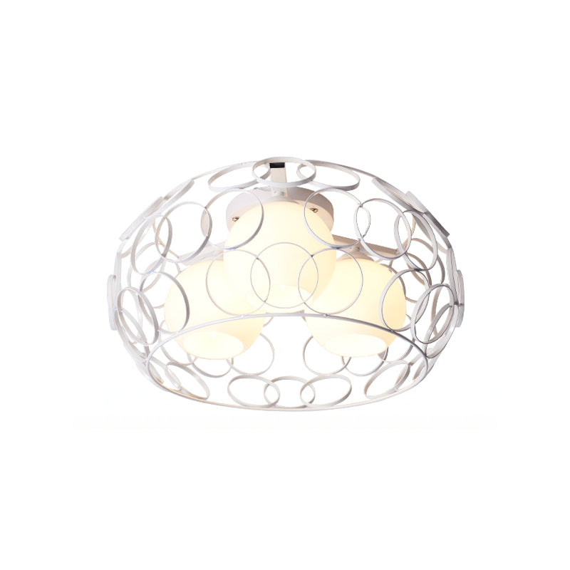 Drum Iron Cage Flush Mount Ceiling Light with Ball Glass Shade Nordic White/Black Dining Room Ceiling Light Fixture Clearhalo 'Ceiling Lights' 'Close To Ceiling Lights' 'Close to ceiling' 'Flush mount' Lighting' 150819