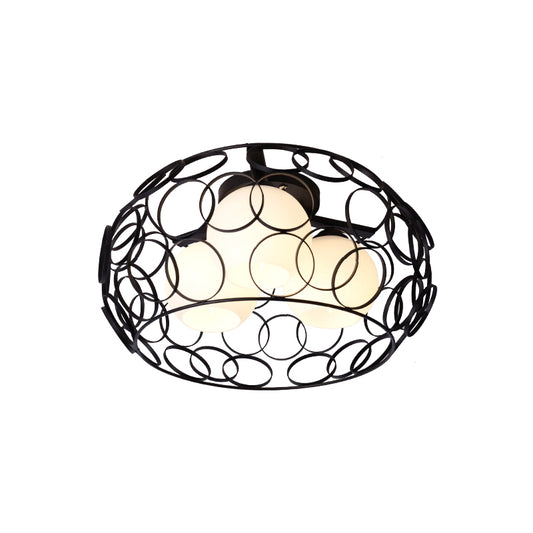 Drum Iron Cage Flush Mount Ceiling Light with Ball Glass Shade Nordic White/Black Dining Room Ceiling Light Fixture Clearhalo 'Ceiling Lights' 'Close To Ceiling Lights' 'Close to ceiling' 'Flush mount' Lighting' 150822