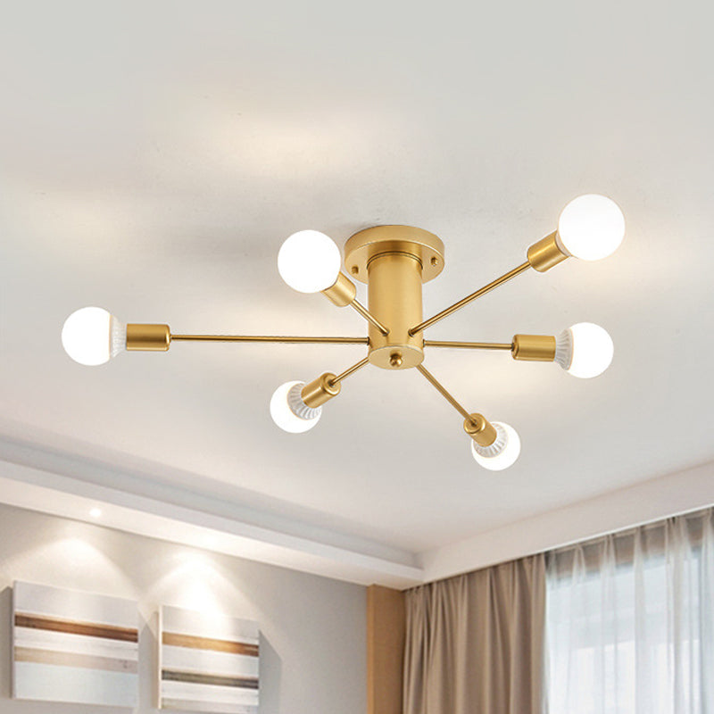 Gold Starburst Ceiling Mounted Chandelier Contemporary Metal 6/8/10 Heads Bedroom Flush Mount Light Clearhalo 'Ceiling Lights' 'Close To Ceiling Lights' 'Close to ceiling' 'Semi-flushmount' Lighting' 150830