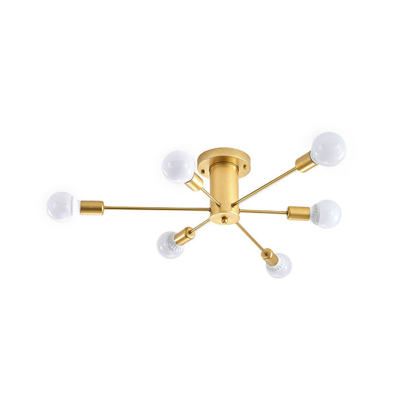 Gold Starburst Ceiling Mounted Chandelier Contemporary Metal 6/8/10 Heads Bedroom Flush Mount Light Clearhalo 'Ceiling Lights' 'Close To Ceiling Lights' 'Close to ceiling' 'Semi-flushmount' Lighting' 150831