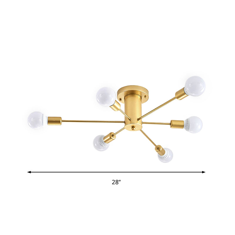 Gold Starburst Ceiling Mounted Chandelier Contemporary Metal 6/8/10 Heads Bedroom Flush Mount Light Clearhalo 'Ceiling Lights' 'Close To Ceiling Lights' 'Close to ceiling' 'Semi-flushmount' Lighting' 150832