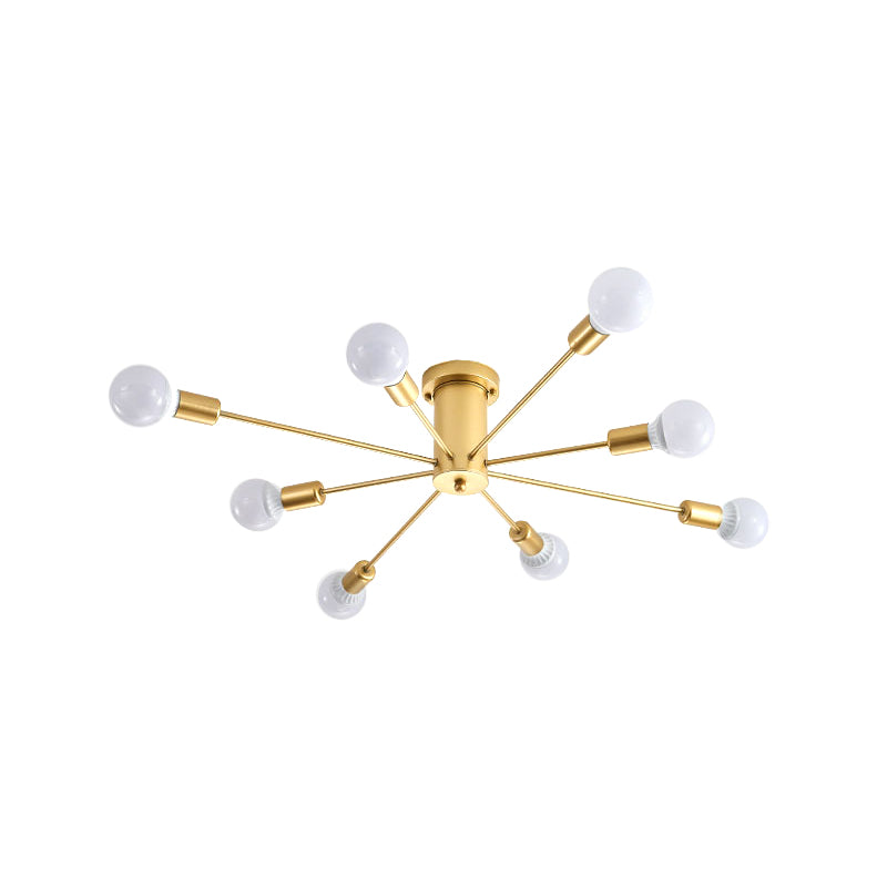 Gold Starburst Ceiling Mounted Chandelier Contemporary Metal 6/8/10 Heads Bedroom Flush Mount Light Clearhalo 'Ceiling Lights' 'Close To Ceiling Lights' 'Close to ceiling' 'Semi-flushmount' Lighting' 150835