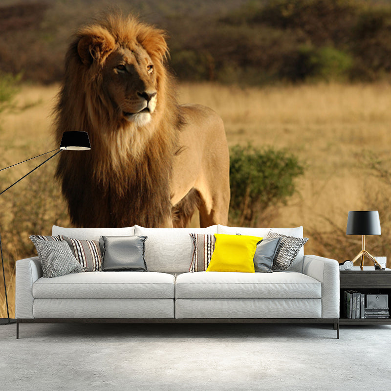 African Savannas Lion Mural Decal Brown Contemporary Wall Covering for Accent Wall Brown Clearhalo 'Wall Decor' 'Wall Mural' 1508350