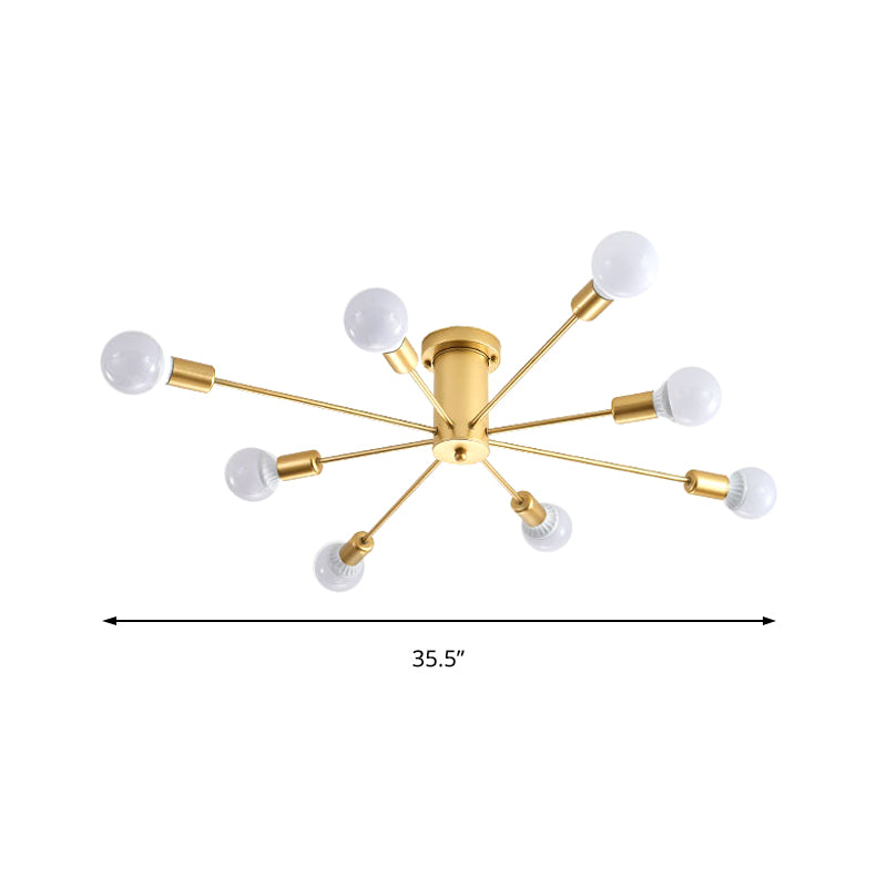 Gold Starburst Ceiling Mounted Chandelier Contemporary Metal 6/8/10 Heads Bedroom Flush Mount Light Clearhalo 'Ceiling Lights' 'Close To Ceiling Lights' 'Close to ceiling' 'Semi-flushmount' Lighting' 150836