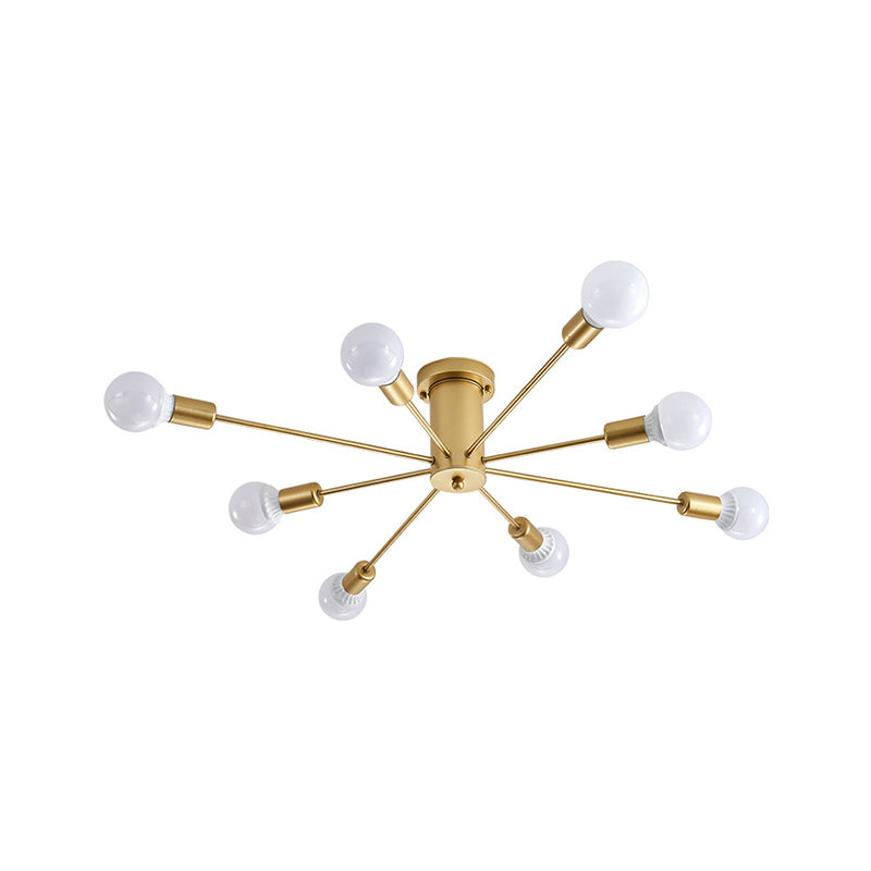 Gold Starburst Ceiling Mounted Chandelier Contemporary Metal 6/8/10 Heads Bedroom Flush Mount Light Clearhalo 'Ceiling Lights' 'Close To Ceiling Lights' 'Close to ceiling' 'Semi-flushmount' Lighting' 150839