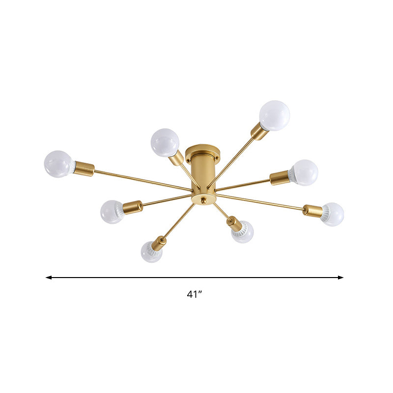 Gold Starburst Ceiling Mounted Chandelier Contemporary Metal 6/8/10 Heads Bedroom Flush Mount Light Clearhalo 'Ceiling Lights' 'Close To Ceiling Lights' 'Close to ceiling' 'Semi-flushmount' Lighting' 150840