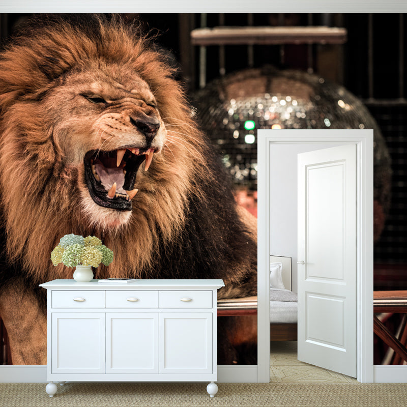 Modern Lion Making Face Mural for Bedroom Customized Wall Decor, Made to Measure Clearhalo 'Wall Decor' 'Wall Mural' 1508481