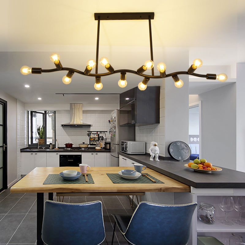 Iron Wavy Ceiling Pendant Modern 13-Head Hanging Light over Island in Black for Kitchen Black Clearhalo 'Ceiling Lights' 'Island Lights' Lighting' 150869