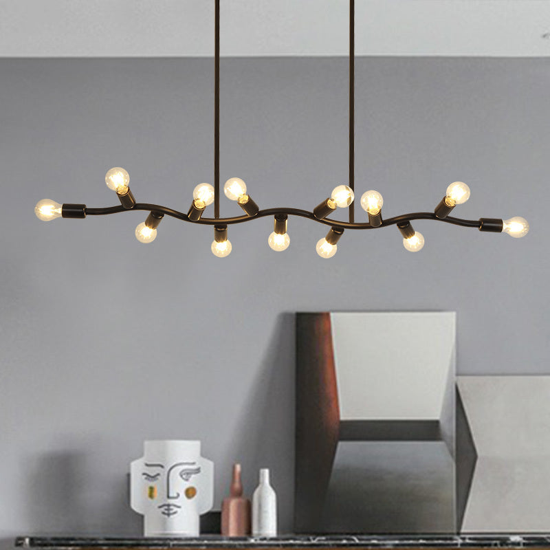 Iron Wavy Ceiling Pendant Modern 13-Head Hanging Light over Island in Black for Kitchen Clearhalo 'Ceiling Lights' 'Island Lights' Lighting' 150870