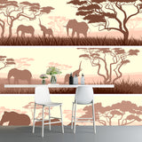 African Savanna Elephant Mural Wallpaper Tropical Non-Woven Wall Decor in Light Brown Clearhalo 'Wall Decor' 'Wall Mural' 1508717