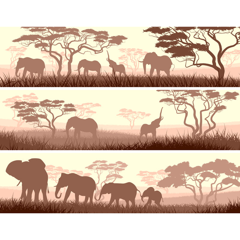 African Savanna Elephant Mural Wallpaper Tropical Non-Woven Wall Decor in Light Brown Clearhalo 'Wall Decor' 'Wall Mural' 1508718