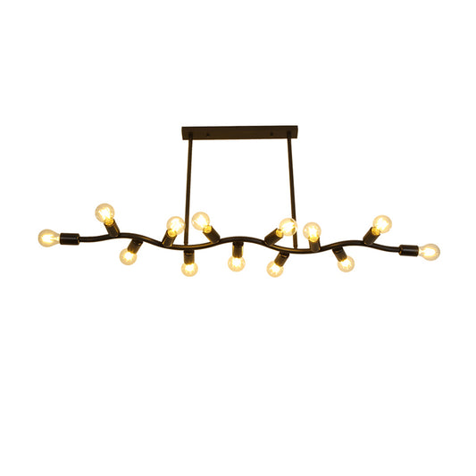 Iron Wavy Ceiling Pendant Modern 13-Head Hanging Light over Island in Black for Kitchen Clearhalo 'Ceiling Lights' 'Island Lights' Lighting' 150871