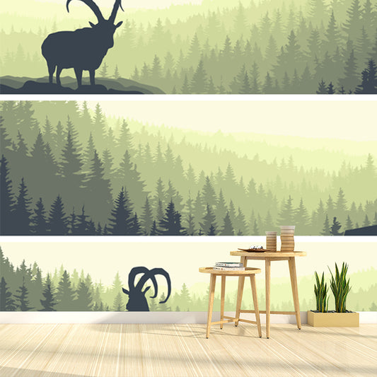 Big Modern Style Mural Light-Green Goat in Sunset Forest Scenery Wall Covering, Custom Size Clearhalo 'Wall Decor' 'Wall Mural' 1508721