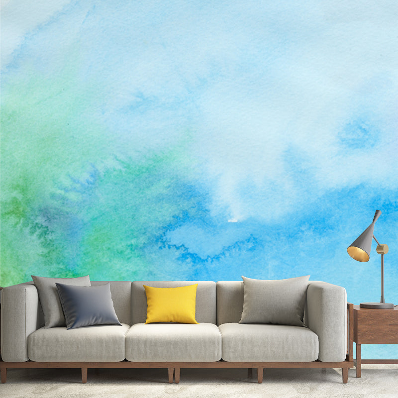 Blue Watercolor Mural Wallpaper Moisture Resistant Modern Bedroom Wall Art, Custom Size Clearhalo 'Wall Decor' 'Wall Mural' 1508741