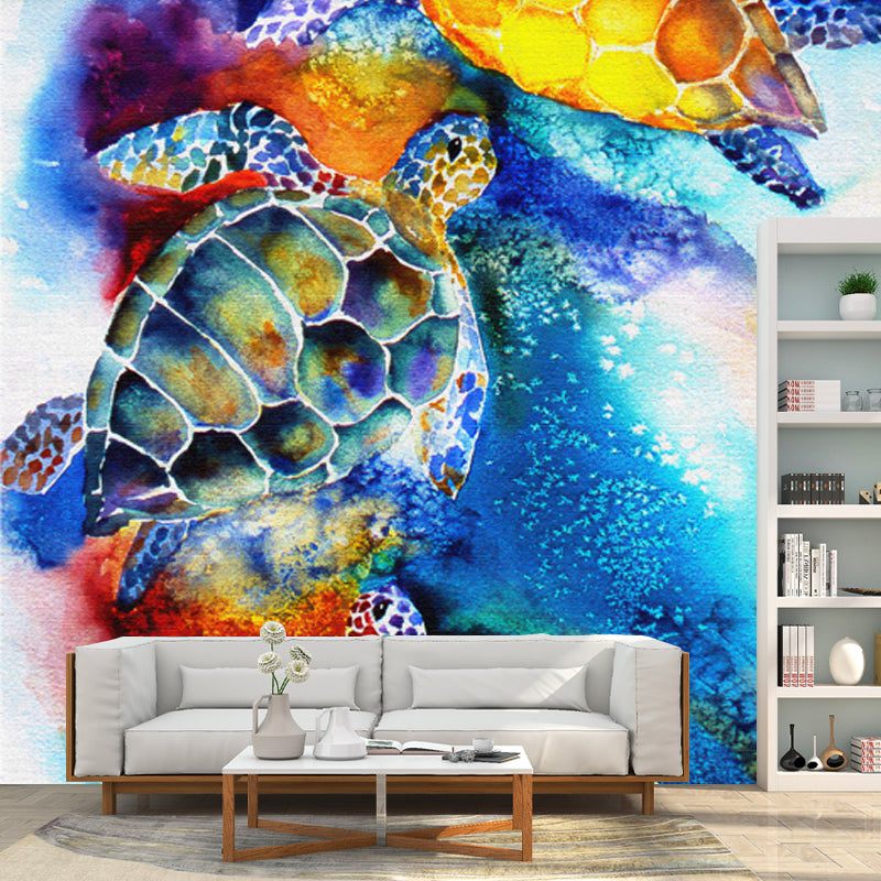 Abstract Drawing Turtle Mural Blue Water Resistant Wall Decoration for Living Room Clearhalo 'Wall Decor' 'Wall Mural' 1508822