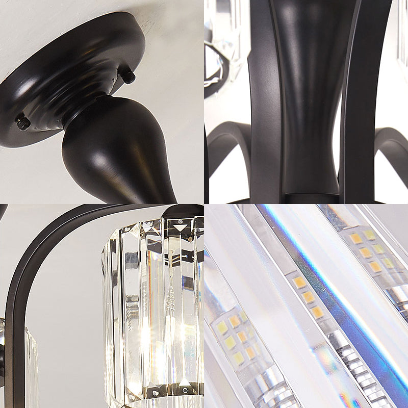 Cylinder Semi Flush Mount Light with Crystal Shade Nordic Metal 6/8/10 Lights Black Ceiling Mounted Fixture Clearhalo 'Ceiling Lights' 'Close To Ceiling Lights' 'Close to ceiling' 'Semi-flushmount' Lighting' 150895